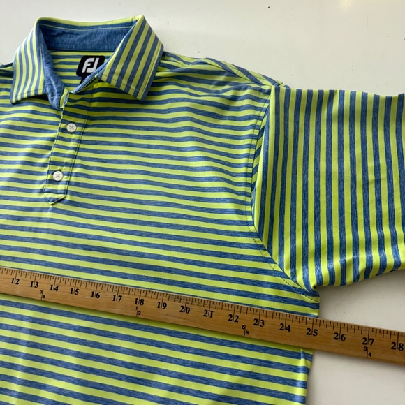 FootJoy FJ Neon Yellow & Blue Striped Performance Golf Polo Mens XL Stretch - Picture 6 of 8
